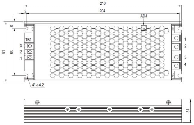 Mechanical Drawing - MEAN WELL HSP-300 Single-Output Power Supplies