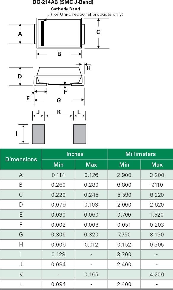 Mechanical Drawing - Littelfuse SMDJ-HR & SMDJ-HRA TVS Diodes