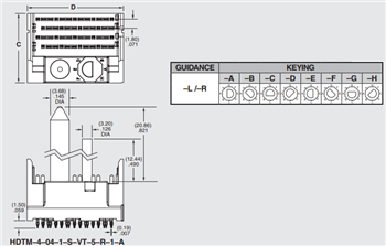 Mechanical Drawing - Samtec XCede® HD HDTM 1.8mm Vertical Backplane Headers